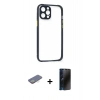 MARSİLYAN™- iPhone 12 Pro Kılıf Nova Asil Özel Seri - Siyah 3D Antistatik Hayalet Cam Ekran Koruyucu + Renkli Kamera Lens Koruma Cam - SI