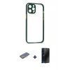 MARSİLYAN™- iPhone 12 Pro Kılıf Nova Asil Özel Seri - Siyah 3D Antistatik Hayalet Cam Ekran Koruyucu + Renkli Kamera Lens Koruma Cam - SI