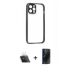 MARSİLYAN™- iPhone 12 Pro Kılıf Nova Asil Özel Seri - Siyah 3D Antistatik Hayalet Cam Ekran Koruyucu + Kamera Lens Koruma Cam - SF