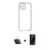 MARSİLYAN™- iPhone 12 Pro Kılıf Nova Asil Özel Seri - Siyah 3D Antistatik Hayalet Cam Ekran Koruyucu + Kamera Lens Koruma Cam - SF