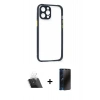 MARSİLYAN™- iPhone 12 Pro Kılıf Nova Asil Özel Seri - Siyah 3D Antistatik Hayalet Cam Ekran Koruyucu + Kamera Lens Koruma Cam - SF