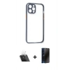 MARSİLYAN™- iPhone 12 Pro Kılıf Nova Asil Özel Seri - Siyah 3D Antistatik Hayalet Cam Ekran Koruyucu + Kamera Lens Koruma Cam - SF