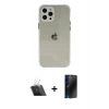 MARSİLYAN™- iPhone 12 Pro Kılıf Nova Asil Özel Seri - Siyah 3D Antistatik Hayalet Cam Ekran Koruyucu + Kamera Lens Koruma Cam - SF