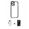 MARSİLYAN™- iPhone 12 Pro Kılıf Nova Asil Özel Seri - Siyah 3D Antistatik Hayalet Cam Ekran Koruyucu + Shine Kamera Lens - MI