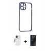MARSİLYAN™- iPhone 12 Pro Kılıf Nova Asil Özel Seri - Siyah 3D Antistatik Hayalet Cam Ekran Koruyucu + Shine Kamera Lens - MI