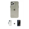 MARSİLYAN™- iPhone 12 Pro Kılıf Nova Asil Özel Seri - Siyah 3D Antistatik Hayalet Cam Ekran Koruyucu + Shine Kamera Lens - MI