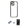 MARSİLYAN™- iPhone 12 Pro Kılıf Nova Asil Özel Seri - Siyah 3D Antistatik Hayalet Cam Ekran Koruyucu + Shine Kamera Lens Koruma Cam - GS