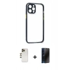 MARSİLYAN™- iPhone 12 Pro Kılıf Nova Asil Özel Seri - Siyah 3D Antistatik Hayalet Cam Ekran Koruyucu + Shine Kamera Lens - GD