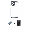 MARSİLYAN™- iPhone 12 Pro Kılıf Nova Asil Özel Seri - Siyah 3D Antistatik Hayalet Cam Ekran Koruyucu + Shine Kamera Lens Koruma Cam - SH