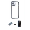 MARSİLYAN™- iPhone 12 Pro Kılıf Nova Asil Özel Seri - Siyah 3D Antistatik Hayalet Cam Ekran Koruyucu + Shine Kamera Lens Koruma Cam - SH