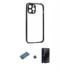 MARSİLYAN™- iPhone 12 Pro Kılıf Nova Asil Özel Seri - Siyah 3D Antistatik Hayalet Cam Ekran Koruyucu + Shine Kamera Lens Koruma Cam - GD