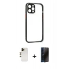 MARSİLYAN™- iPhone 12 Pro Kılıf Nova Asil Özel Seri - Siyah 3D Antistatik Hayalet Cam Ekran Koruyucu + Shine Kamera Lens - GD