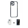 MARSİLYAN™- iPhone 12 Pro Kılıf Nova Asil Özel Seri - Siyah 3D Antistatik Hayalet Cam Ekran Koruyucu + Shine Kamera Lens - MI