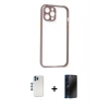 MARSİLYAN™- iPhone 12 Pro Kılıf Nova Asil Özel Seri - Siyah 3D Antistatik Hayalet Cam Ekran Koruyucu + Shine Kamera Lens - MI