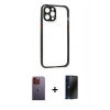 MARSİLYAN™- iPhone 12 Pro Kılıf Nova Asil Özel Seri - Siyah 3D Antistatik Hayalet Cam Ekran Koruyucu + Neon Fosforlu Kamera Lens - TU