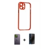 MARSİLYAN™- iPhone 12 Pro Kılıf Nova Asil Özel Seri - Siyah 3D Antistatik Hayalet Cam Ekran Koruyucu + Neon Fosforlu Kamera Lens - YL