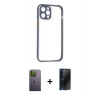 MARSİLYAN™- iPhone 12 Pro Kılıf Nova Asil Özel Seri - Siyah 3D Antistatik Hayalet Cam Ekran Koruyucu + Neon Fosforlu Kamera Lens - YL