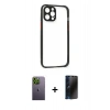 MARSİLYAN™- iPhone 12 Pro Kılıf Nova Asil Özel Seri - Siyah 3D Antistatik Hayalet Cam Ekran Koruyucu + Neon Fosforlu Kamera Lens - YL