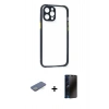 MARSİLYAN™- iPhone 12 Pro Kılıf Nova Asil Özel Seri - Siyah 3D Antistatik Hayalet Cam Ekran Koruyucu + Renkli Kamera Lens Koruma Cam - YL