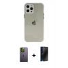 MARSİLYAN™- iPhone 12 Pro Kılıf Nova Asil Özel Seri - Siyah 3D Antistatik Hayalet Cam Ekran Koruyucu + Neon Fosforlu Kamera Lens - YL