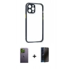 MARSİLYAN™- iPhone 12 Pro Kılıf Nova Asil Özel Seri - Siyah 3D Antistatik Hayalet Cam Ekran Koruyucu + Neon Fosforlu Kamera Lens - YL