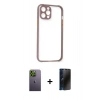 MARSİLYAN™- iPhone 12 Pro Kılıf Nova Asil Özel Seri - Siyah 3D Antistatik Hayalet Cam Ekran Koruyucu + Neon Fosforlu Kamera Lens - YL
