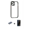 MARSİLYAN™- iPhone 12 Pro Kılıf Nova Asil Özel Seri - Siyah 3D Antistatik Hayalet Cam Ekran Koruyucu + Renkli Kamera Lens Koruma Cam - YL