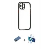 MARSİLYAN™- iPhone 12 Pro Kılıf Nova Asil Özel Seri - Siyah 3D Antistatik Seramik Nano Ekran Koruyucu + Shine Kamera Lens Koruma Cam - GD