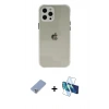 MARSİLYAN™- iPhone 12 Pro Kılıf Nova Asil Özel Seri - Siyah 3D Antistatik Seramik Nano Ekran Koruyucu + Koyu Yeşil Metal Kamera Lens Koruma Cam