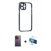 MARSİLYAN™- iPhone 12 Pro Kılıf Nova Asil Özel Seri - Siyah 3D Antistatik Seramik Nano Ekran Koruyucu + Neon Fosforlu Kamera Lens - TU