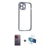 MARSİLYAN™- iPhone 12 Pro Kılıf Nova Asil Özel Seri - Siyah 3D Antistatik Seramik Nano Ekran Koruyucu + Neon Fosforlu Kamera Lens - TU