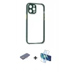 MARSİLYAN™- iPhone 12 Pro Kılıf Nova Asil Özel Seri - Siyah 3D Antistatik Seramik Nano Ekran Koruyucu + Renkli Kamera Lens Koruma Cam - PE