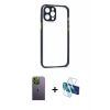 MARSİLYAN™- iPhone 12 Pro Kılıf Nova Asil Özel Seri - Siyah 3D Antistatik Seramik Nano Ekran Koruyucu + Neon Fosforlu Kamera Lens - YL