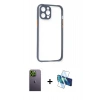 MARSİLYAN™- iPhone 12 Pro Kılıf Nova Asil Özel Seri - Siyah 3D Antistatik Seramik Nano Ekran Koruyucu + Neon Fosforlu Kamera Lens - YL