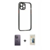 MARSİLYAN™- iPhone 12 Pro Kılıf Nova Asil Özel Seri - Siyah 6D Mat Seramik Hayalet Nano Ekran Koruyucu + Neon Fosforlu Kamera Lens - BZ