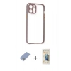 MARSİLYAN™- iPhone 12 Pro Kılıf Nova Asil Özel Seri - Siyah 6D Mat Seramik Hayalet Nano Ekran Koruyucu + Koyu Yeşil Metal Kamera Lens Koruma Cam