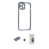 MARSİLYAN™- iPhone 12 Pro Kılıf Nova Asil Özel Seri - Siyah 6D Mat Seramik Hayalet Nano Ekran Koruyucu + Mavi Renkli Kamera Lens Koruma Cam