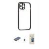 MARSİLYAN™- iPhone 12 Pro Kılıf Nova Asil Özel Seri - Siyah 6D Mat Seramik Hayalet Nano Ekran Koruyucu + Mavi Renkli Kamera Lens Koruma Cam