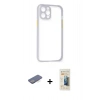 MARSİLYAN™- iPhone 12 Pro Kılıf Nova Asil Özel Seri - Siyah 6D Mat Seramik Hayalet Nano Ekran Koruyucu + Mavi Renkli Kamera Lens Koruma Cam