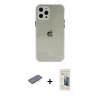 MARSİLYAN™- iPhone 12 Pro Kılıf Nova Asil Özel Seri - Siyah 6D Mat Seramik Hayalet Nano Ekran Koruyucu + Mavi Renkli Kamera Lens Koruma Cam