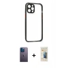 MARSİLYAN™- iPhone 12 Pro Kılıf Nova Asil Özel Seri - Siyah 6D Mat Seramik Hayalet Nano Ekran Koruyucu + Neon Fosforlu Kamera Lens - MI