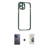 MARSİLYAN™- iPhone 12 Pro Kılıf Nova Asil Özel Seri - Siyah 6D Mat Seramik Hayalet Nano Ekran Koruyucu + Neon Fosforlu Kamera Lens - MI