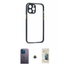 MARSİLYAN™- iPhone 12 Pro Kılıf Nova Asil Özel Seri - Siyah 6D Mat Seramik Hayalet Nano Ekran Koruyucu + Neon Fosforlu Kamera Lens - MI