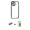 MARSİLYAN™- iPhone 12 Pro Kılıf Nova Asil Özel Seri - Siyah 6D Mat Seramik Hayalet Nano Ekran Koruyucu + Renkli Kamera Lens Koruma Cam - PE
