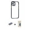 MARSİLYAN™- iPhone 12 Pro Kılıf Nova Asil Özel Seri - Siyah 6D Mat Seramik Hayalet Nano Ekran Koruyucu + Renkli Kamera Lens Koruma Cam - TU