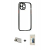 MARSİLYAN™- iPhone 12 Pro Kılıf Nova Asil Özel Seri - Siyah 6D Mat Seramik Hayalet Nano Ekran Koruyucu + Rainbow Kamera Lens Koruma Cam - GD
