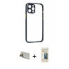 MARSİLYAN™- iPhone 12 Pro Kılıf Nova Asil Özel Seri - Siyah 6D Mat Seramik Hayalet Nano Ekran Koruyucu + Rainbow Kamera Lens Koruma Cam - GD