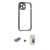 MARSİLYAN™- iPhone 12 Pro Kılıf Nova Asil Özel Seri - Siyah 6D Mat Seramik Hayalet Nano Ekran Koruyucu + Renkli Kamera Lens Koruma Cam - TU