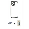 MARSİLYAN™- iPhone 12 Pro Kılıf Nova Asil Özel Seri - Siyah 6D Mat Seramik Hayalet Nano Ekran Koruyucu + Renkli Kamera Lens Koruma Cam - SI