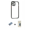 MARSİLYAN™- iPhone 12 Pro Kılıf Nova Asil Özel Seri - Siyah 6D Mat Seramik Hayalet Nano Ekran Koruyucu + Shine Kamera Lens Koruma Cam - PE